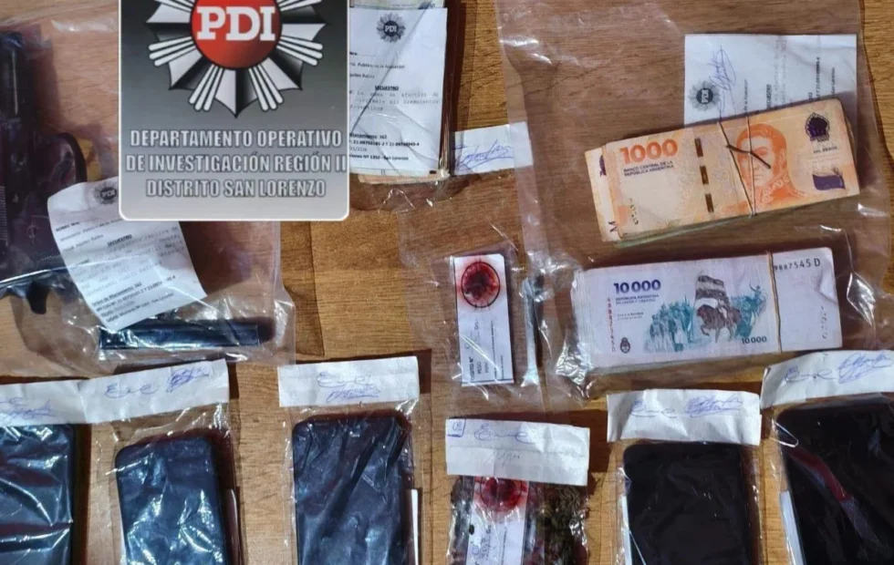 Cinco detenidos en San Lorenzo por microtráfico: hallan armas, droga y un uniforme