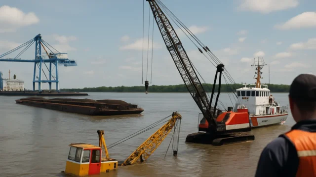 El río Cooper reabrió al tráfico tras retirar una grúa hundida