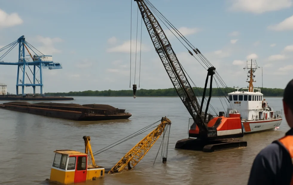 El río Cooper reabrió al tráfico tras retirar una grúa hundida
