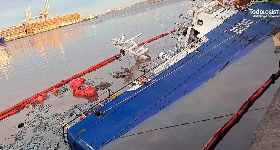 Pesquero ruso se escoró y quedó semihundido en el Puerto de Montevideo